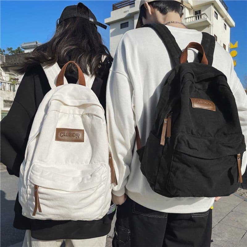 レディースリュック シンプル帆布ポケット付きリュック