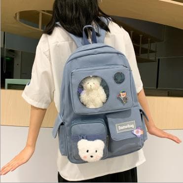 レディースリュック 女性用大容量ぬいぐるみ付き軽量通学普段使いかばん
